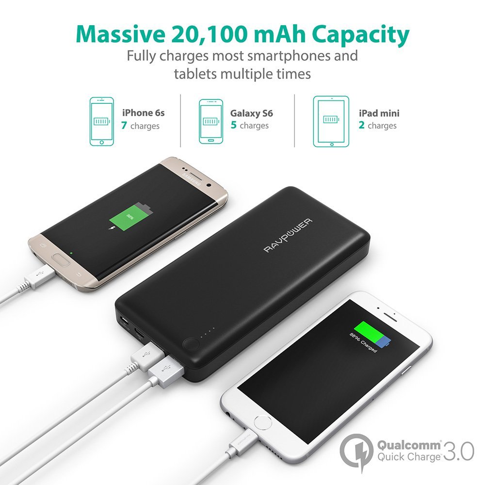 RAVPower 12000mAh Quick Charge Portable Charger for iPhone 7 & Galaxy S7