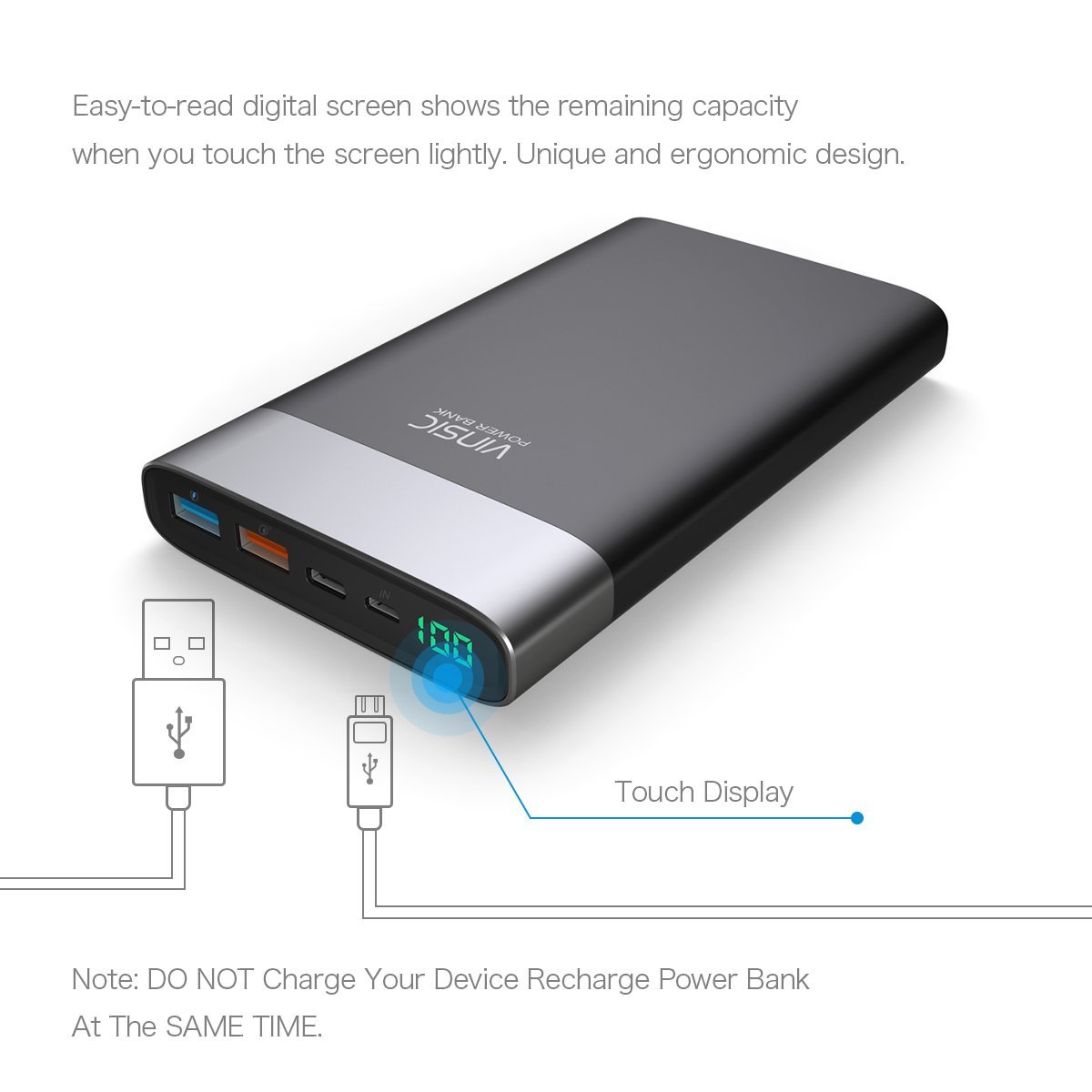 Portable Phone Charger 12000mAh Fast Charge Ultra Mini Power Bank External  Battery Packs Dual USB Ports Type C 2.4A with LCD Display Powerpack for