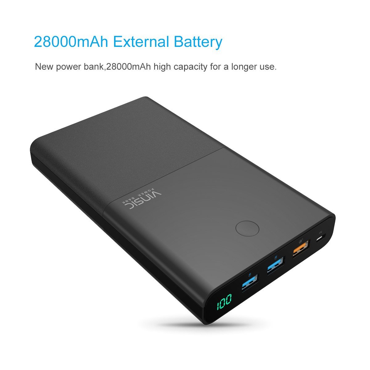 Vinsic 28000mAh Power Bank, Ultra Slim External Battery Pack Backup ...