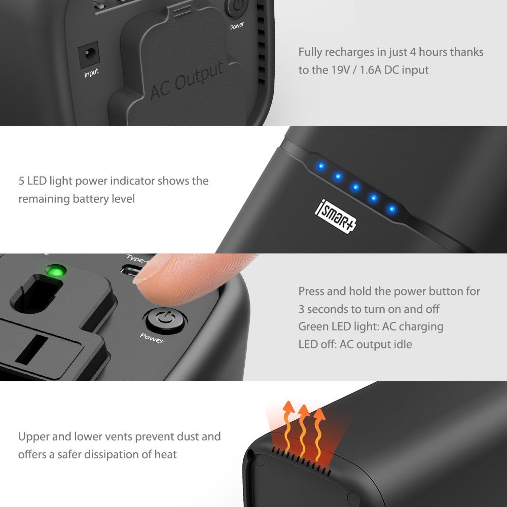 Smartphone Type-C Port, Dual USB iSmart Ports, 19V/1.6A DC Input For Macbook Laptops RAVPower 27000mAh Built in 220V AC Outlet Universal Power Bank Travel Charger USB C Portable Charger