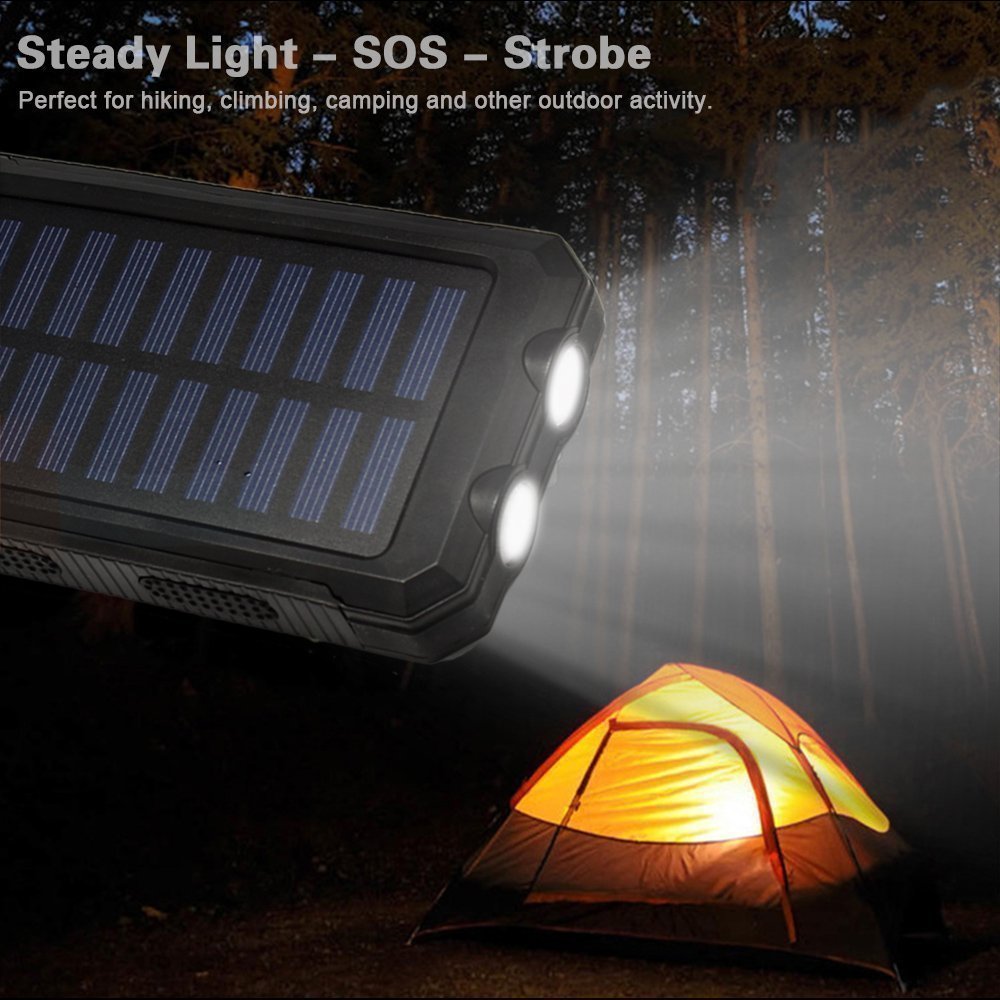 20000mAh Solar Power Bank Portable Charger for Camping External Battery Backup Charger with Dual 2 USB Port/LED Flashlights for All Smartphone Solar Charger Tablet and Android Cellphone 