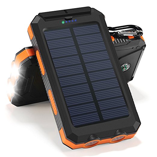 Ayyie Solar Charger,10000mAh Solar Power Bank Portable External Backup Battery Pack Dual USB Solar Phone Charger with 2LED Light Carabiner and Compass for Your Smartphones 